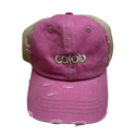 GO(O)D Distressed Trucker Hat-Pink/Tan