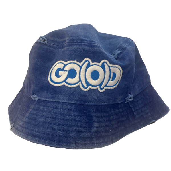 GO(O)D DISTRESSED BUCKET HAT-DENIM BLUE/WHITE