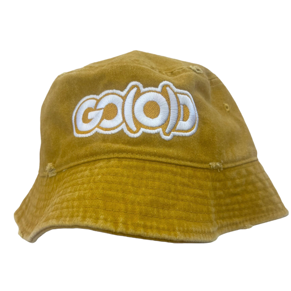 GO(O)D DISTRESSED BUCKET HATS-MUSTARD/WHITE