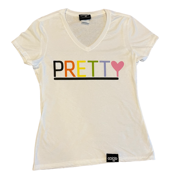 PRETTY V-NECK TEE-Multi-colored logo