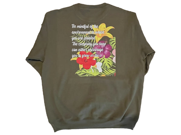 Tropical Pocket Sweatshirt-Olive/Multi-colored floral logo