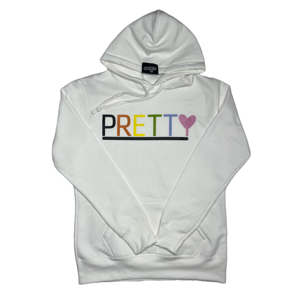 PRETTY HOODIE-WHITE/MULTI-COLOR LOGO GO(O)D APPAREL