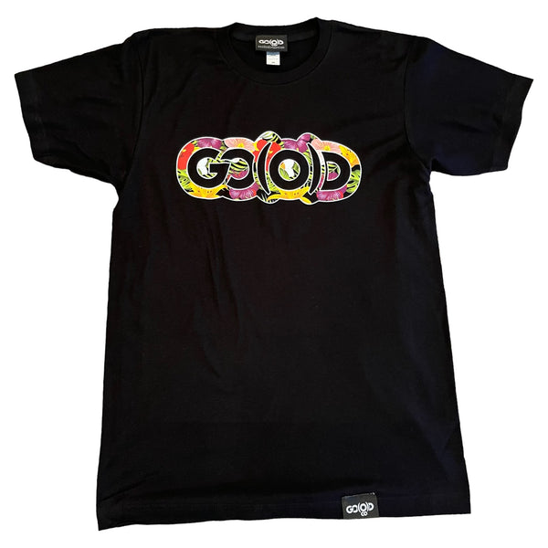 GO(O)D Tropical Tee-Black/Multi-colored logo