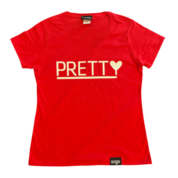 PRETTY V-NECK TEE-Red/White