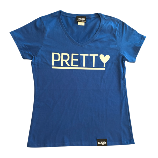 PRETTY V-NECK TEE-Royal/White