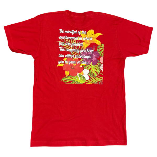 GO(O)D Tropical Tee-Red/Multi-colored logo