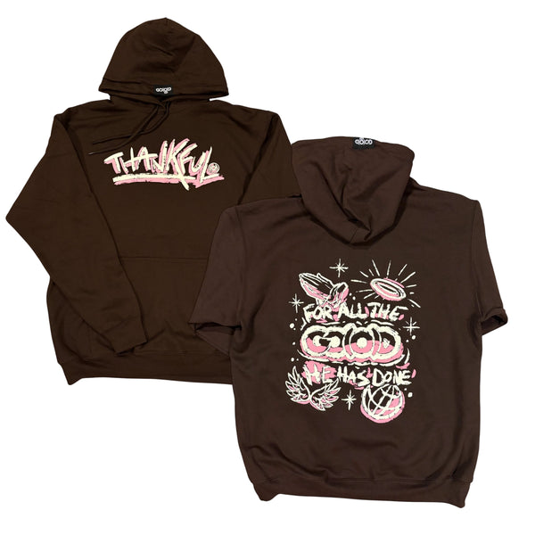 Thankful Hoodie chocolate/cream/pink